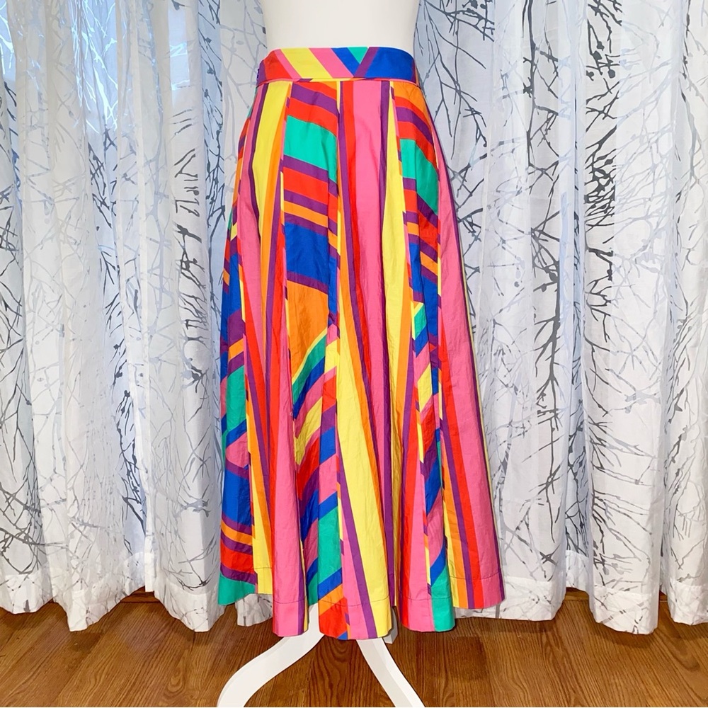 FARM RIO BRUNAS COLORFUL STRIPES COTTON MIDI SKIRT - Picture 3 of 9